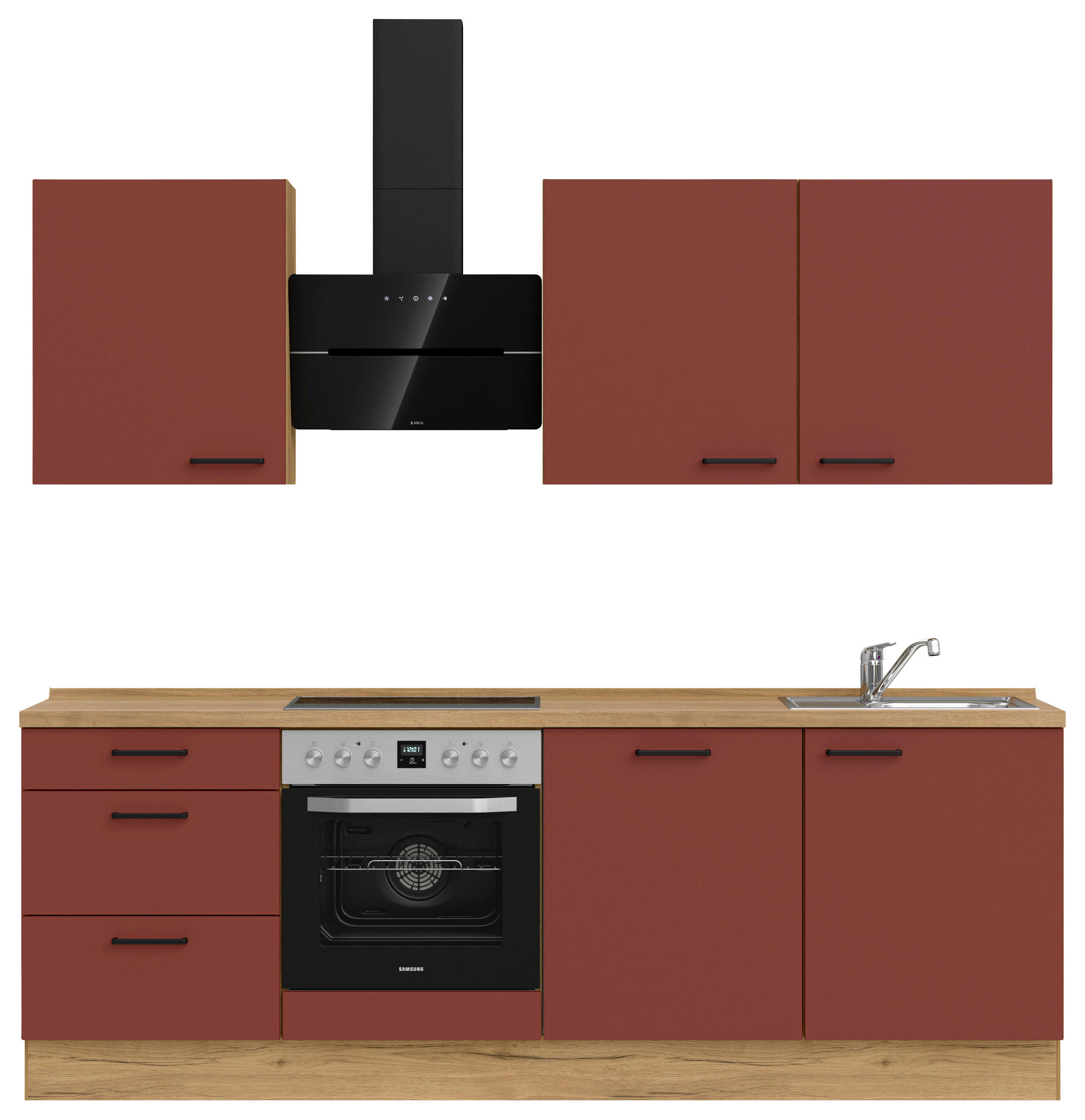 KÜCHENLEERBLOCK 240 cm   in Rot, Eichefarben  - Eichefarben/Rot, MODERN, Holzwerkstoff/Metall (240cm) - Nobilia