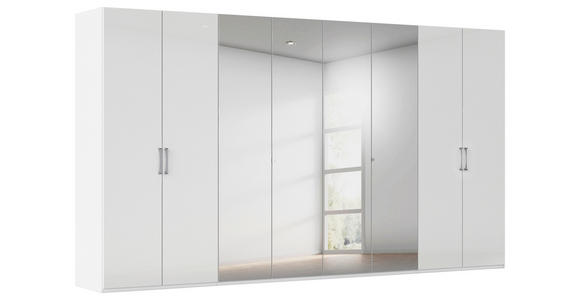 DREHTÜRENSCHRANK 400/235/61 cm,  in Weiß, Weiß Hochglanz, 6-türig  - Chromfarben/Edelstahlfarben, Basics, Glas/Holzwerkstoff (400/235/61cm) - Novel
