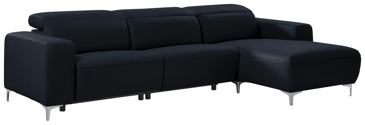 ECKSOFA in Echtleder Dunkelblau  - Chromfarben/Dunkelblau, Design, Leder/Metall (292/177cm) - Pure Home Lifestyle