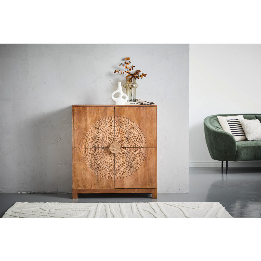 Thumbnail - Livetastic Sideboard Cotonou, Natur, Holz, Mangoholz,Mangoholz,Mangoholz, massiv, Boho, 2 Fächer, 100x110x40 cm, handgem...