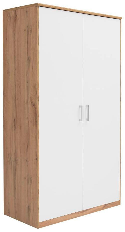 DREHTÜRENSCHRANK 106/194/54 cm 2-türig Weiß, Eiche Wotan  - Silberfarben/Eiche Wotan, Basics, Holzwerkstoff/Kunststoff (106/194/54cm) - Xora