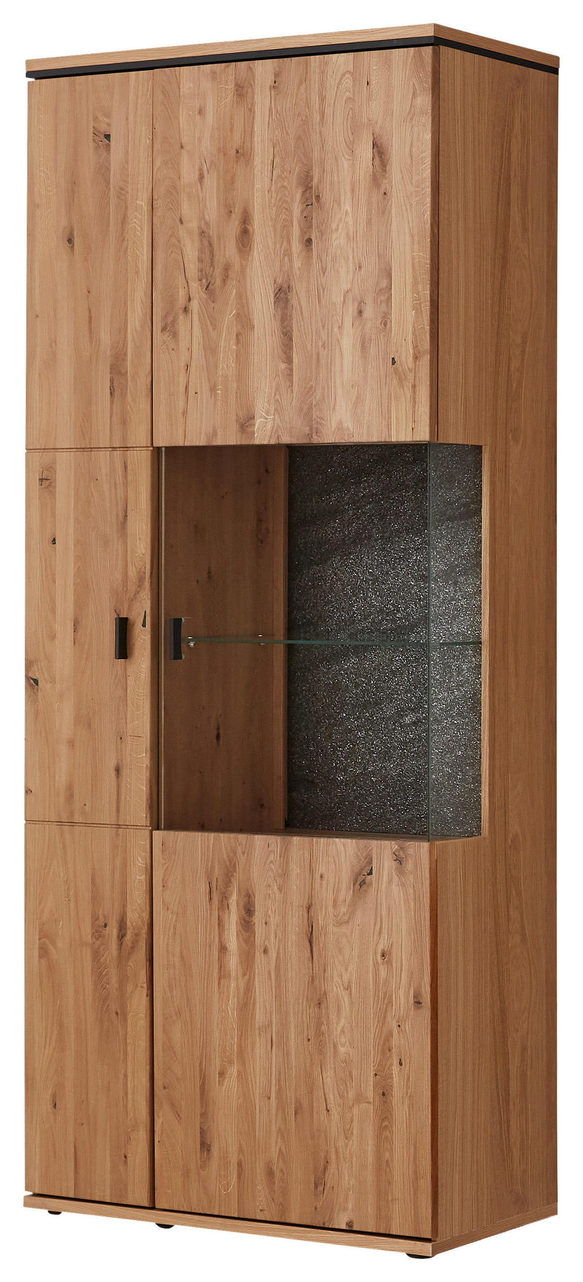 VITRINE  in furniert, massiv Asteiche Eichefarben - Eichefarben/Anthrazit, KONVENTIONELL, Glas/Holz (90,2/208,9/37,4cm) - Linea Natura