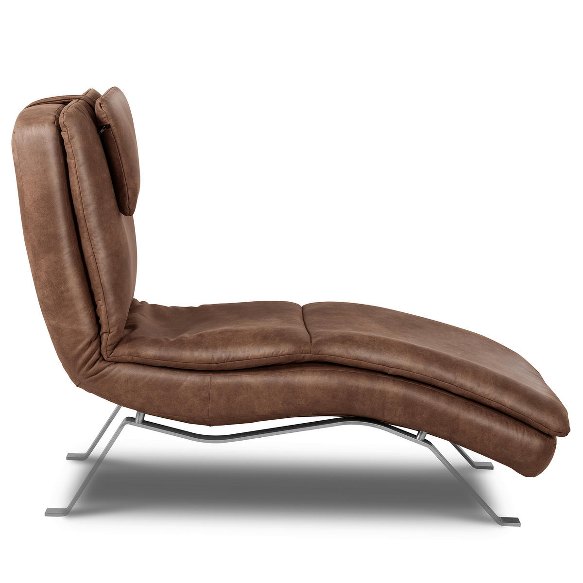 RELAXLIEGE in Echtleder Braun  - Silberfarben/Braun, Design, Leder/Metall (65/95/171cm) - Celina Home