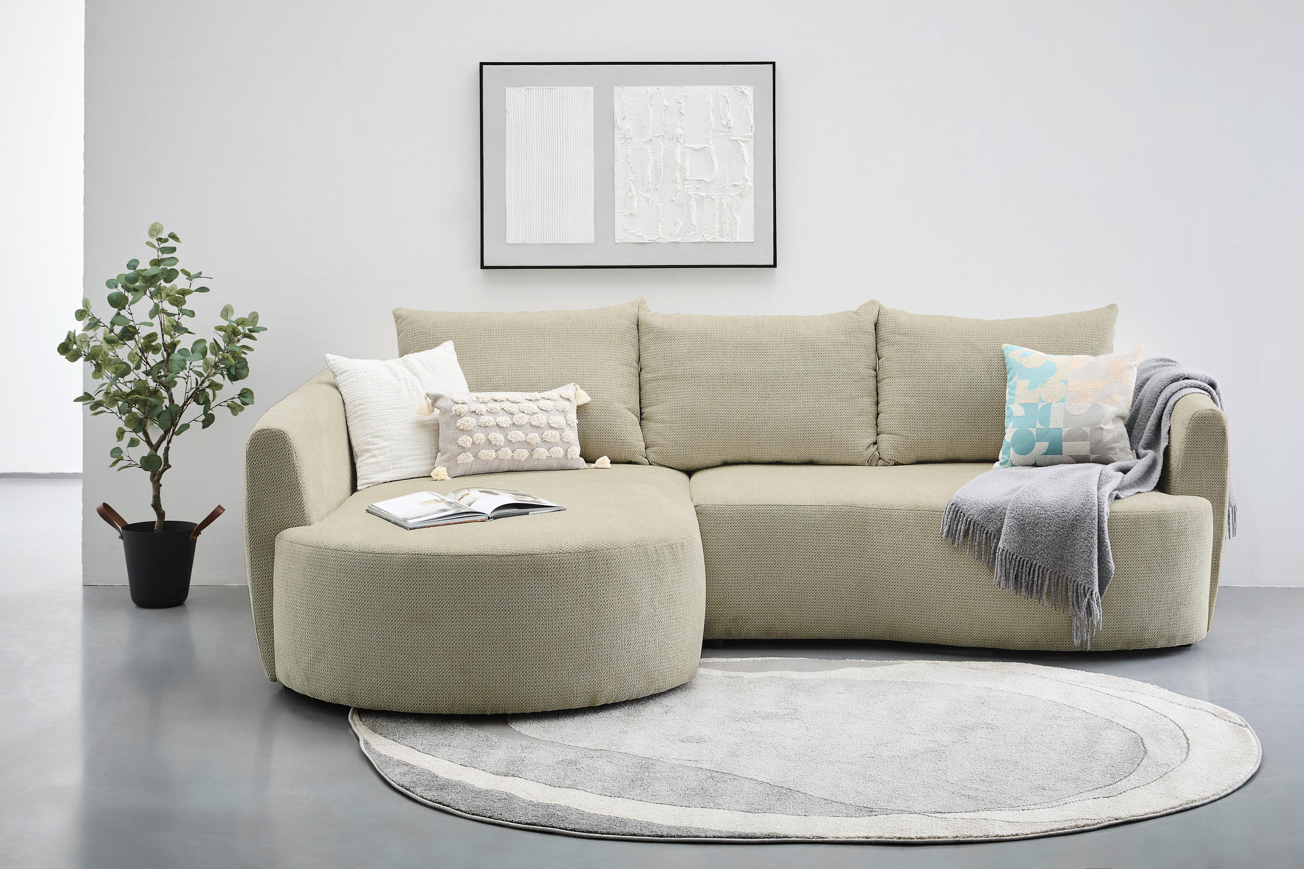 ECKSOFA in Chenille Beige  - Beige/Schwarz, MODERN, Kunststoff/Textil (179/287cm) - Carryhome
