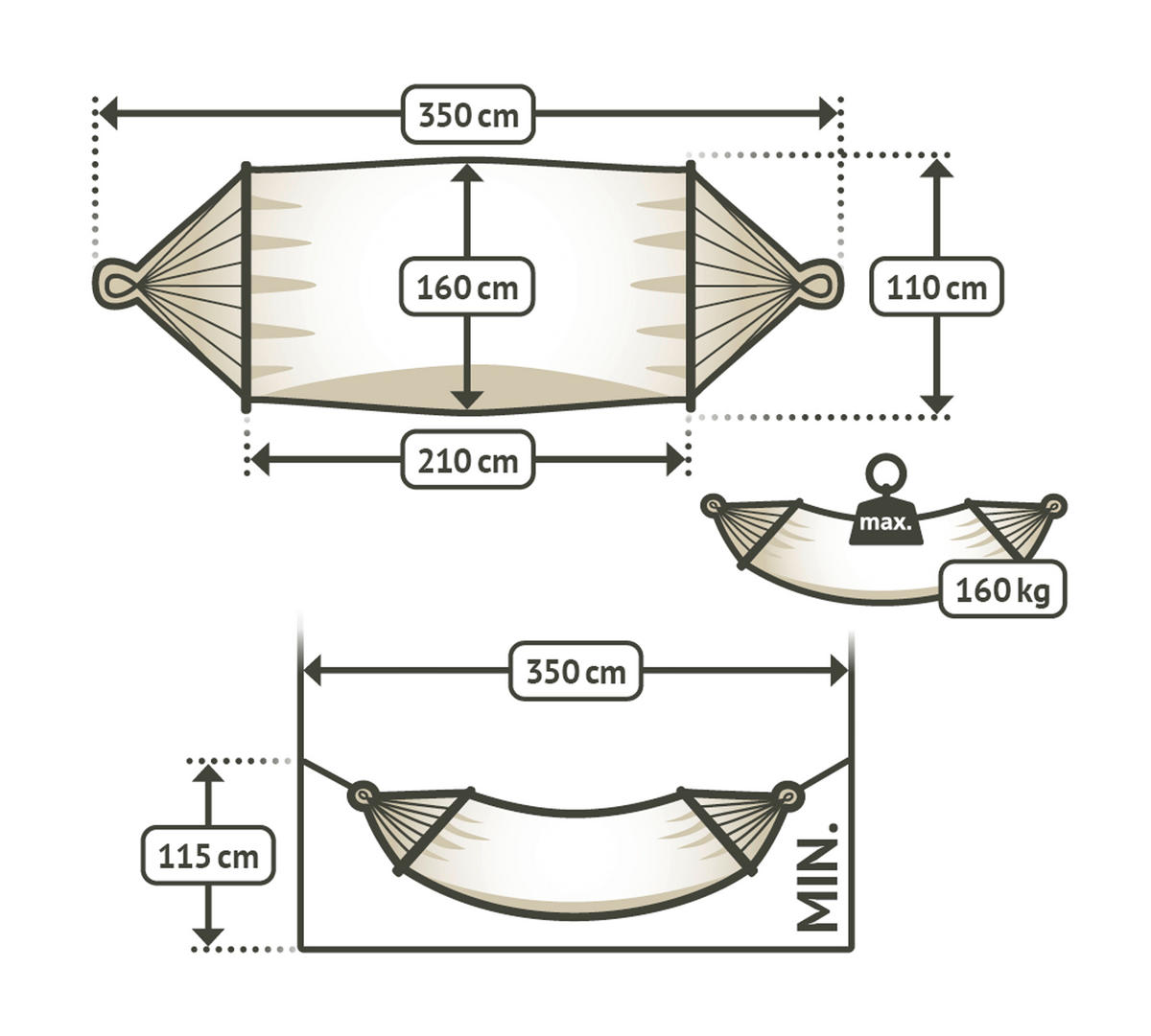 HÄNGEMATTE double bar cotton  - Weiß, KONVENTIONELL, Holz/Textil (160/350cm) - La Siesta
