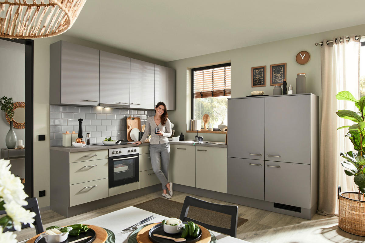 ECKKÜCHE 245/305,2 cm  Schieferfarben, Salbeigrün  - Schieferfarben/Edelstahlfarben, Basics, Holzwerkstoff/Metall (245/305,2cm) - Venda