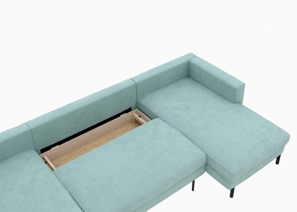 WOHNLANDSCHAFT Mintgrün Struktur  - Schwarz/Mintgrün, MODERN, Textil/Metall (161/306/161cm) - Trendmanufaktur