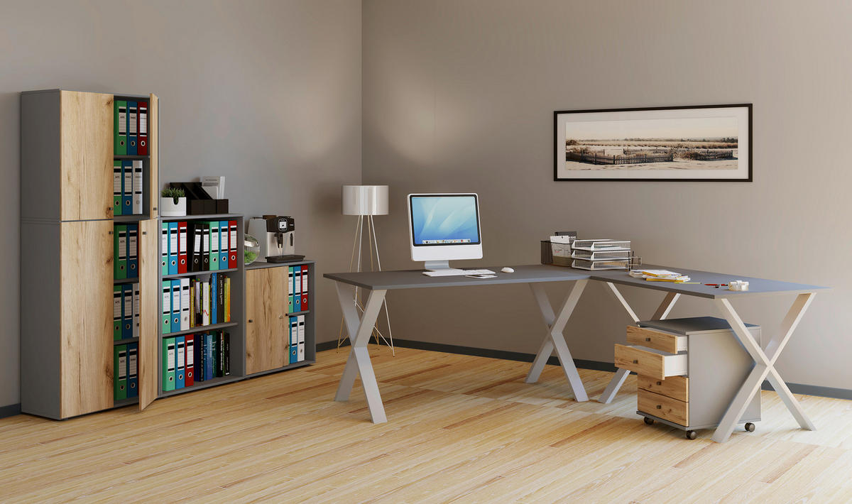 ECKSCHREIBTISCH 190/130/76 cm  in Anthrazit, Silberfarben  - Anthrazit/Silberfarben, Design, Holzwerkstoff/Metall (190/130/76cm) - MID.YOU