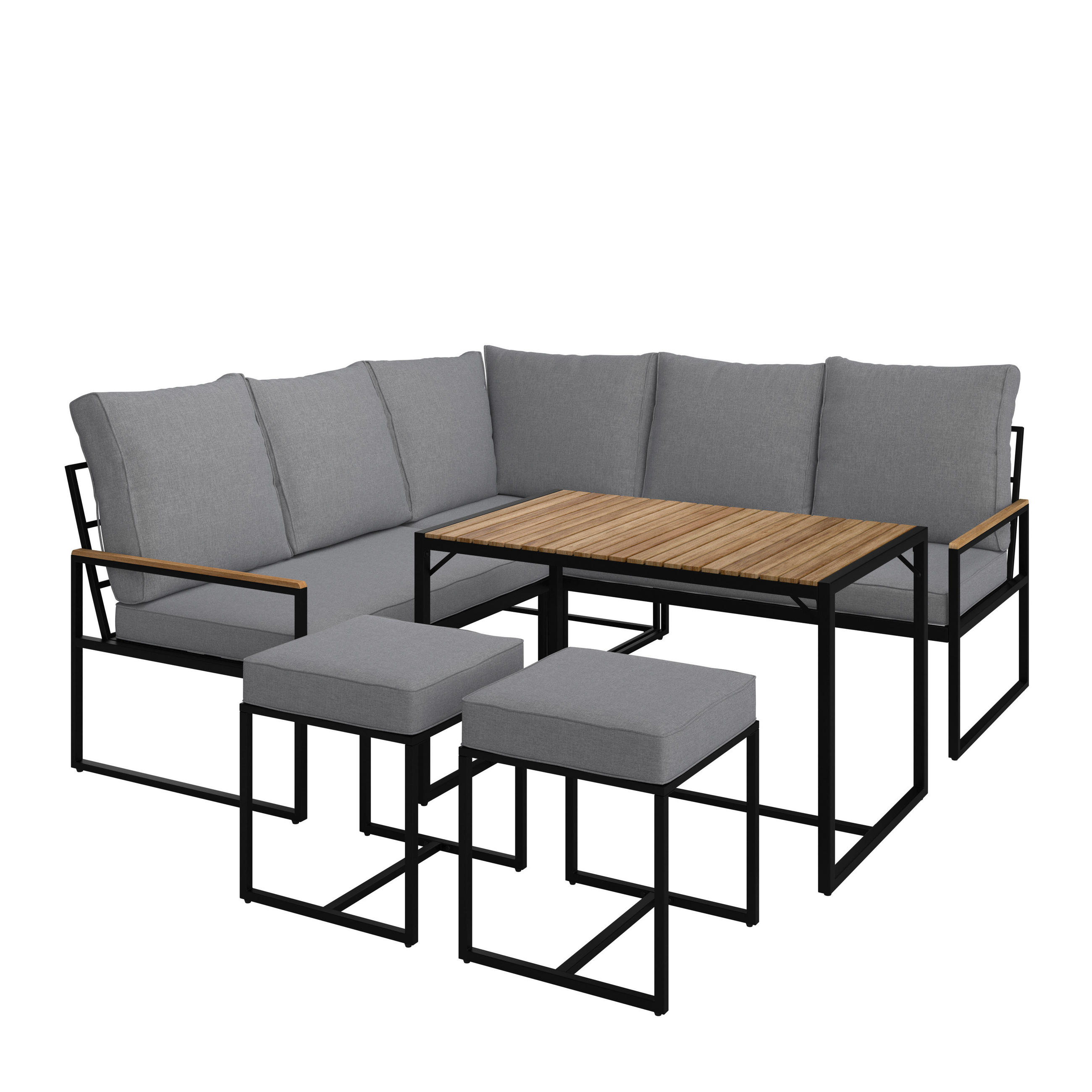 DINING-LOUNGESET   - Schwarz/Akaziefarben, Design, Holz/Textil (205/205cm) - Ambia Garden