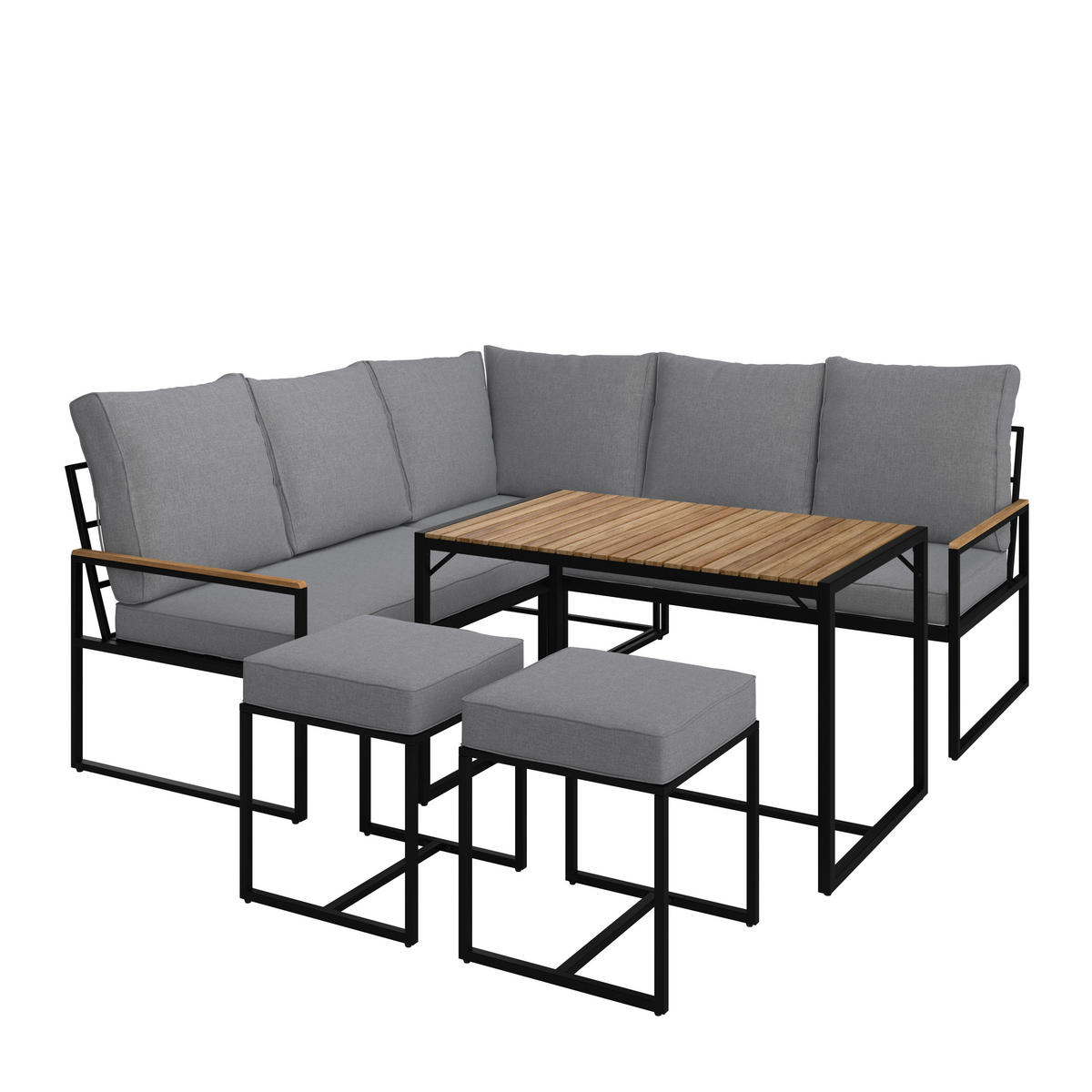 DINING-LOUNGESET   - Schwarz/Akaziefarben, Design, Holz/Textil (205/205cm) - Ambia Garden