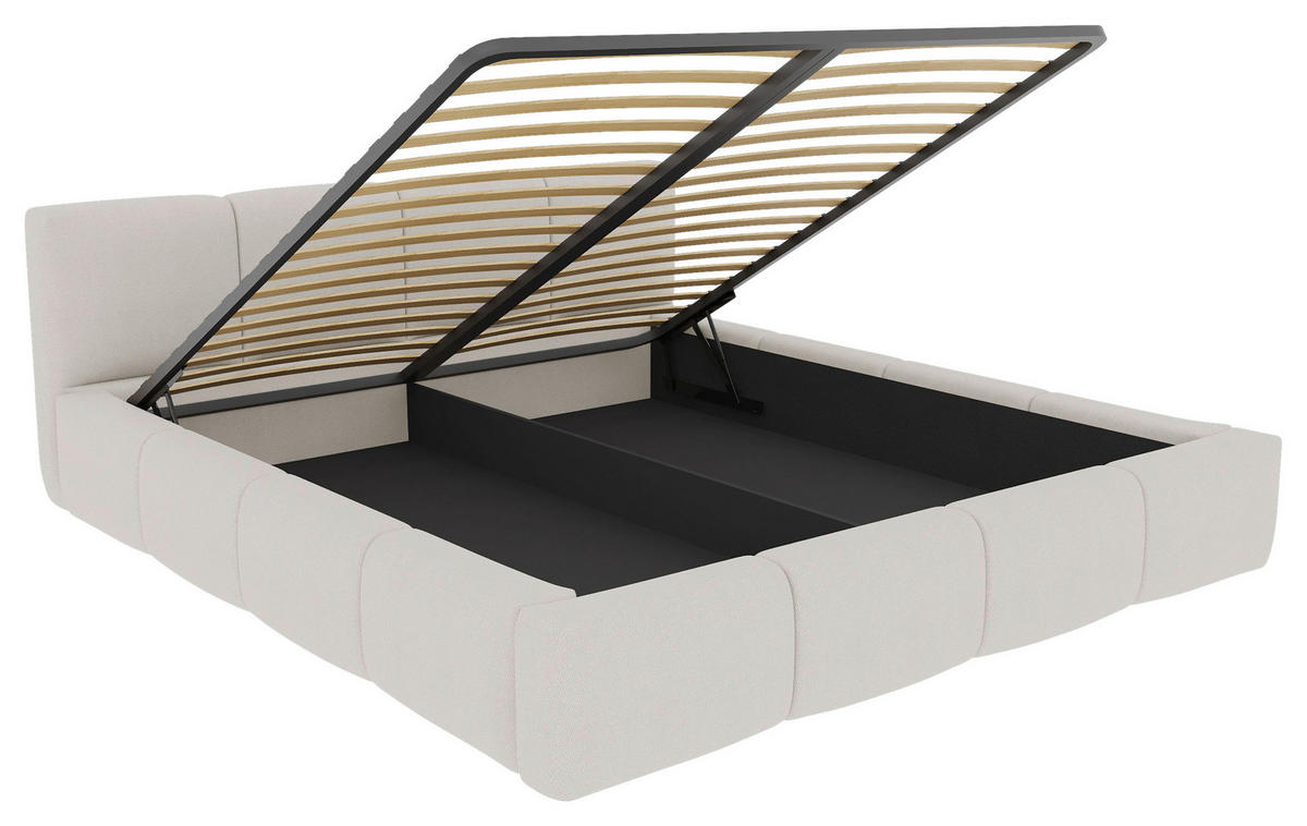 POLSTERBETT 200/200 cm,  in Naturfarben, Lattenrost, Bettkasten,  - Schwarz/Naturfarben, Design, Holz/Textil (200/200cm) - Xora