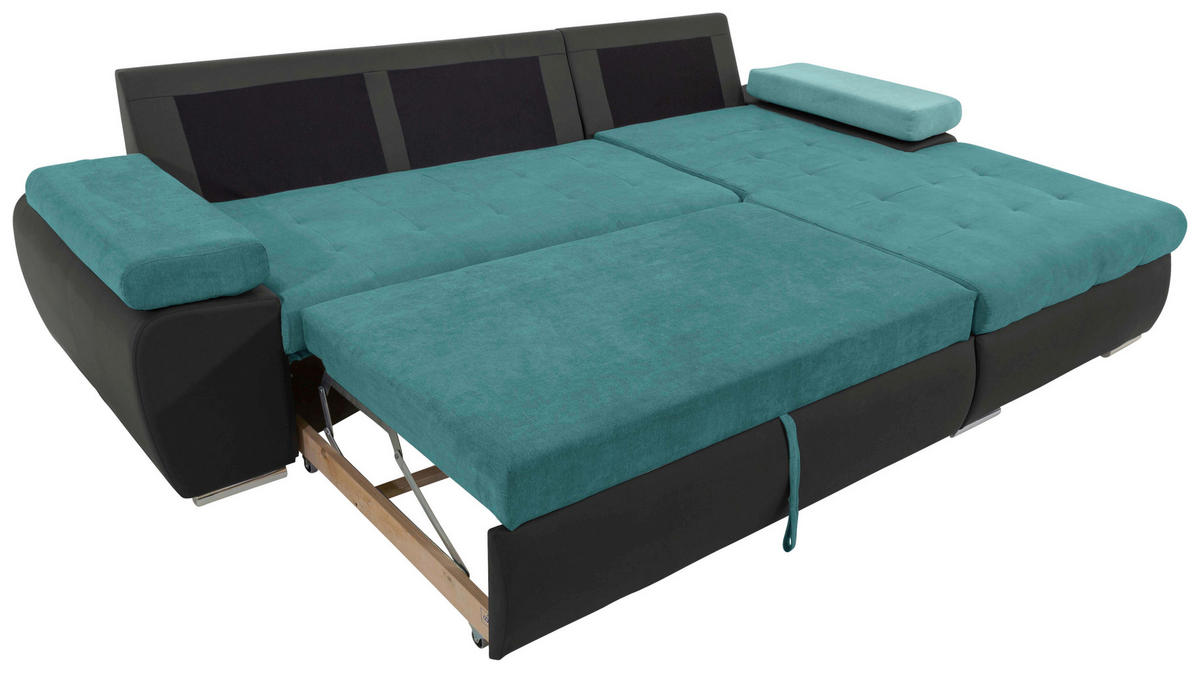 SEDEŽNA GARNITURA, gladka tkanina črna, turkizna  - turkizna/črna, Design, umetna masa/tekstil (271/175cm) - Xora