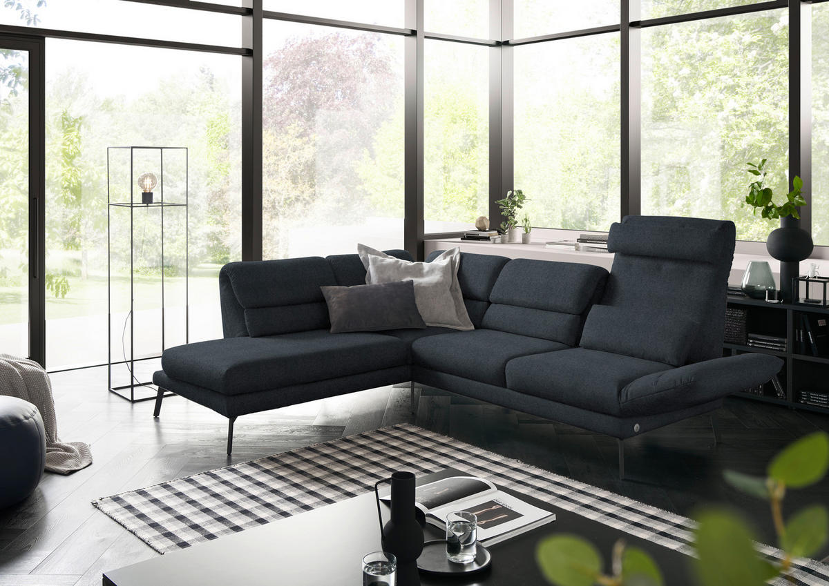 ECKSOFA in Flachgewebe Anthrazit  - Anthrazit/Schwarz, Design, Textil/Metall (212-253/256-363cm) - Dieter Knoll