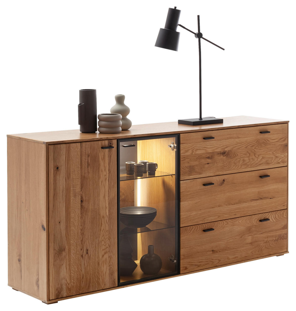 SIDEBOARD 183/88/44 cm  in Wildeiche  - Wildeiche/Anthrazit, Design, Glas/Holz (183/88/44cm) - MID.YOU