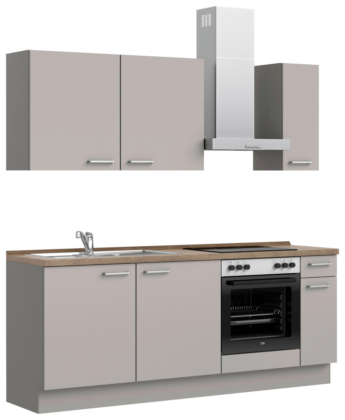 KÜCHENBLOCK 210 cm   in Grau, Eiche dunkel  - Eiche dunkel/Edelstahlfarben, MODERN, Holzwerkstoff/Metall (210cm) - Nobilia