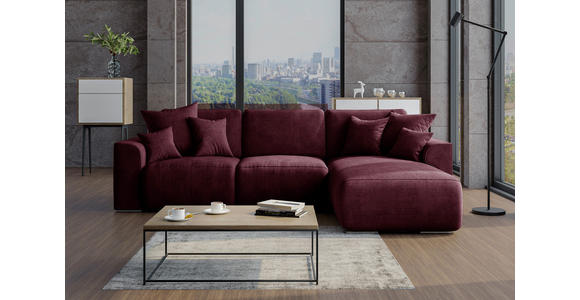 ECKSOFA in Samt Bordeaux  293/195 cm  - Chromfarben/Bordeaux, KONVENTIONELL, Kunststoff/Textil (293/195cm) - Carryhome
