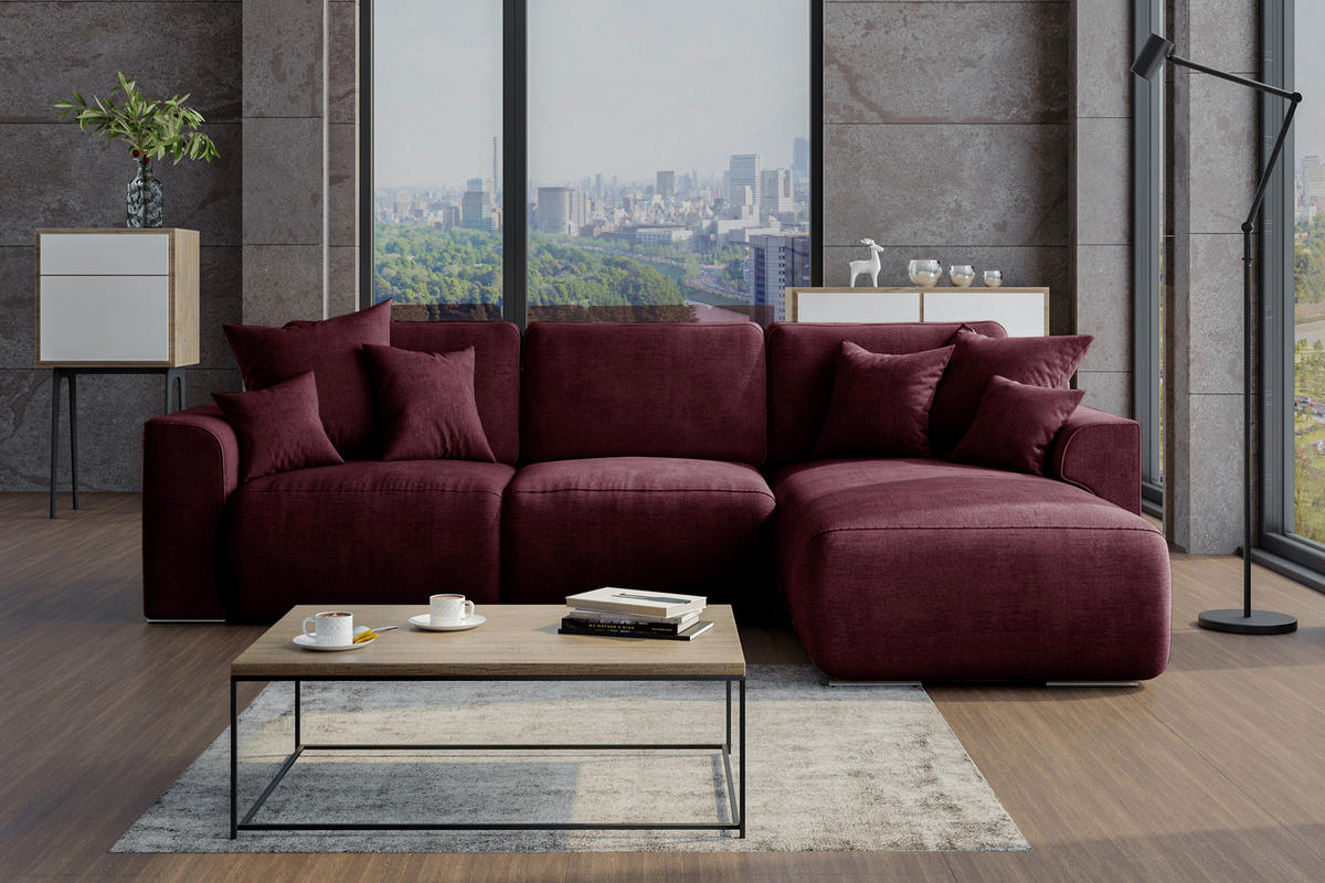 ECKSOFA Bordeaux Samt  - Chromfarben/Bordeaux, KONVENTIONELL, Kunststoff/Textil (293/195cm) - Carryhome