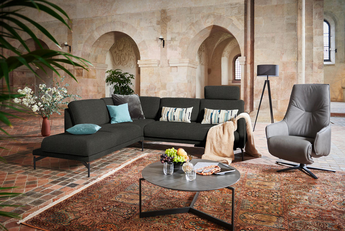 ECKSOFA in Flachgewebe Anthrazit  - Anthrazit, Design, Textil/Metall (230/254cm) - Johann Jakob