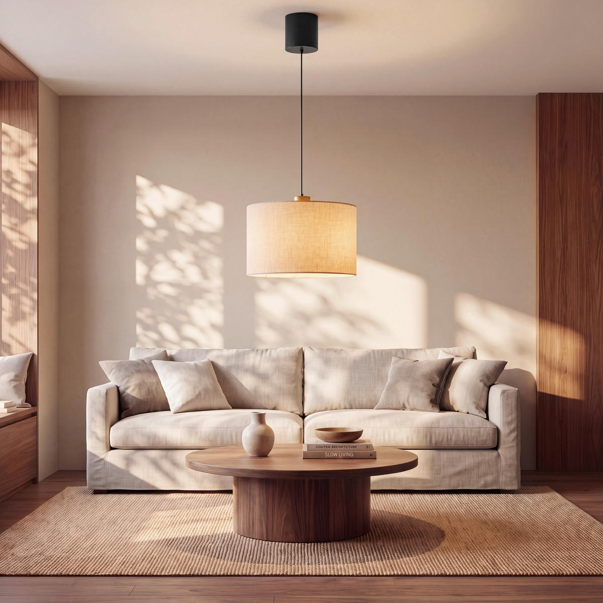 LED FÜGGŐLÁMPA 35/180 cm  - krémszínű/fekete, Basics, műanyag/textil (35/180cm)