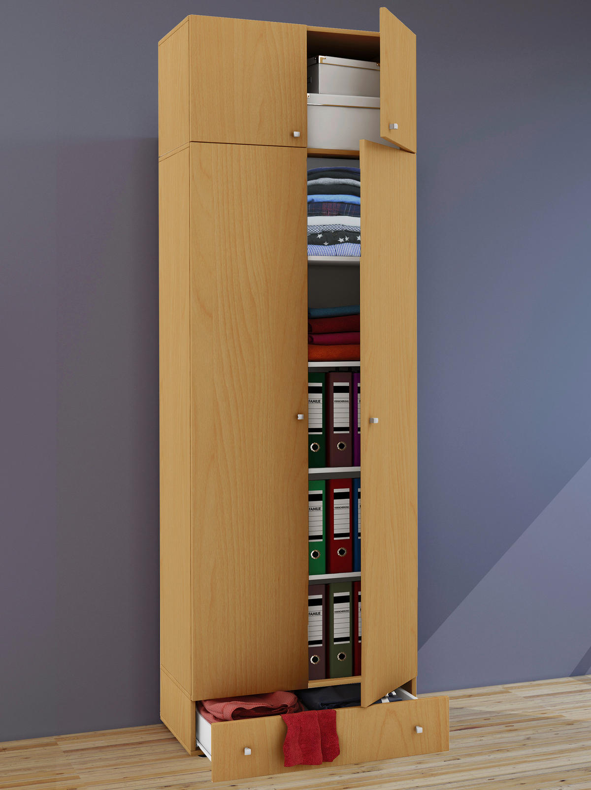MEHRZWECKSCHRANK  in Buchefarben  - Silberfarben/Buchefarben, MODERN, Holzwerkstoff/Kunststoff (70/238/39cm) - MID.YOU