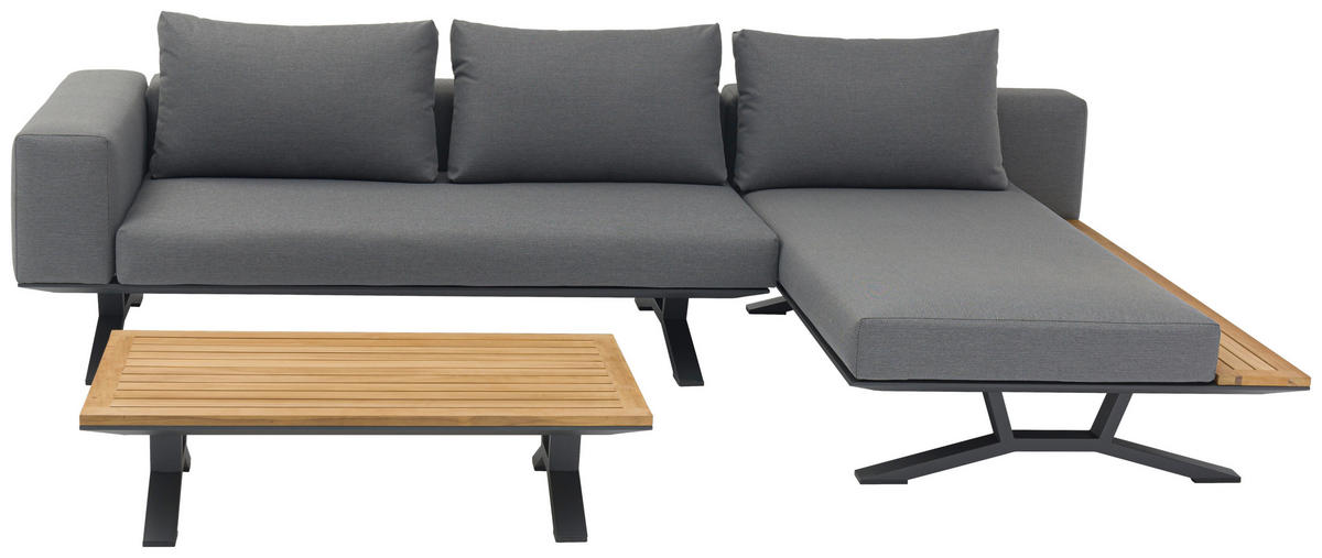 LOUNGEGARNITUR Teakholz massiv Aluminium  - Anthrazit/Naturfarben, Design, Holz/Textil (172/97/25cm) - Amatio