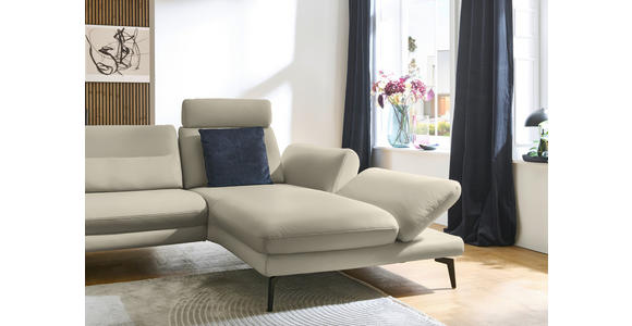 ECKSOFA in Echtleder Ecru 308/195 cm - Ecru/Schwarz, Design, Leder/Metall (308/195cm) - Dieter Knoll