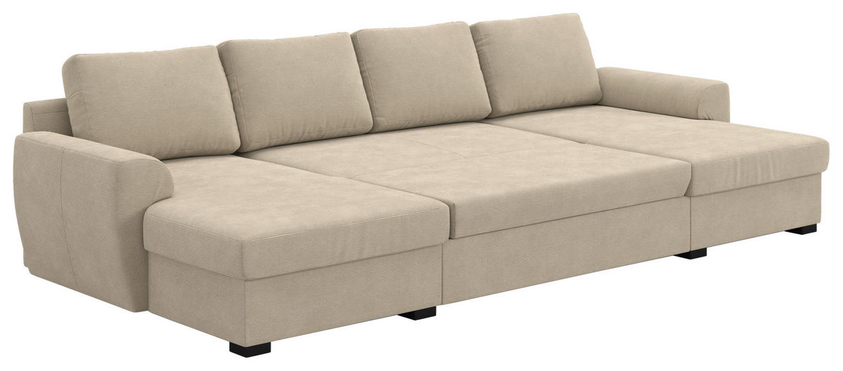 SJEDEĆA GARNITURA tekstil  smeđa   - smeđa/crna, Trend, tekstil/plastika (154/327/86cm) - MID.YOU