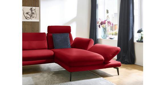 ECKSOFA in Echtleder Rot  308/195 cm  - Rot/Schwarz, Design, Leder/Metall (308/195cm) - Dieter Knoll