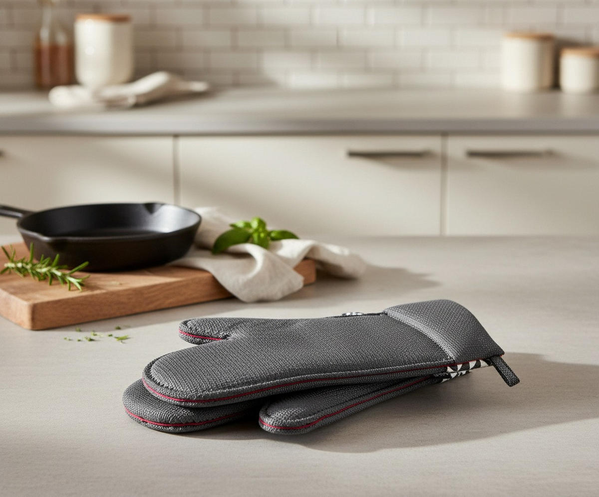 OFENHANDSCHUH Schwarz, Weiss  - Weiss/Schwarz, Basics, Kunststoff (18/2/32cm) - moHA!