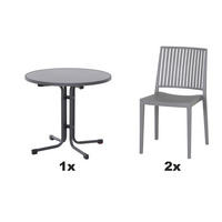 GARTENGARNITUR 3-teilig Stahl  - Grau, Basics, Kunststoff/Metall (80/80/80cm) - Siena Garden