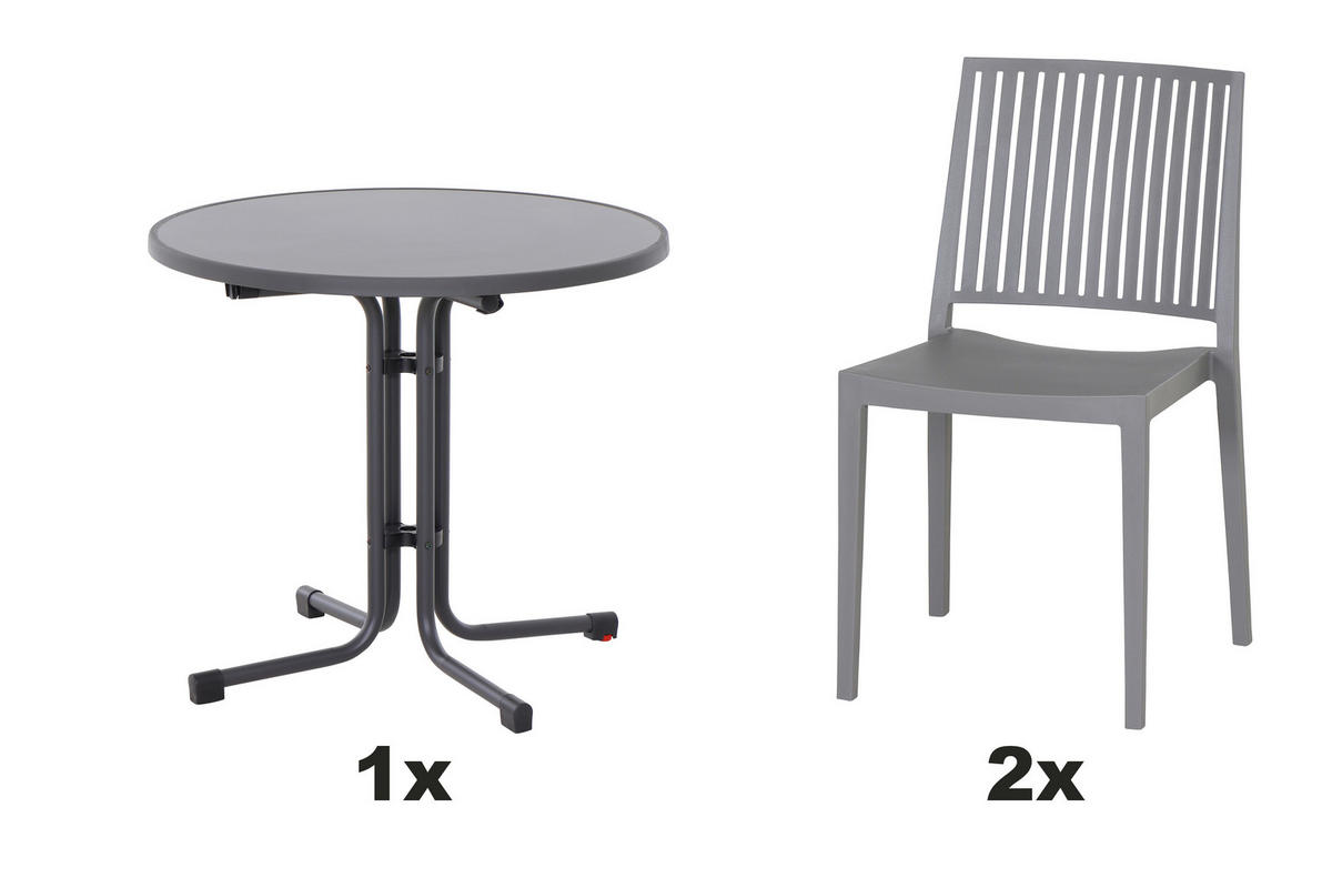 GARTENGARNITUR 3-teilig Stahl  - Grau, Basics, Kunststoff/Metall (80/80/80cm) - Siena Garden
