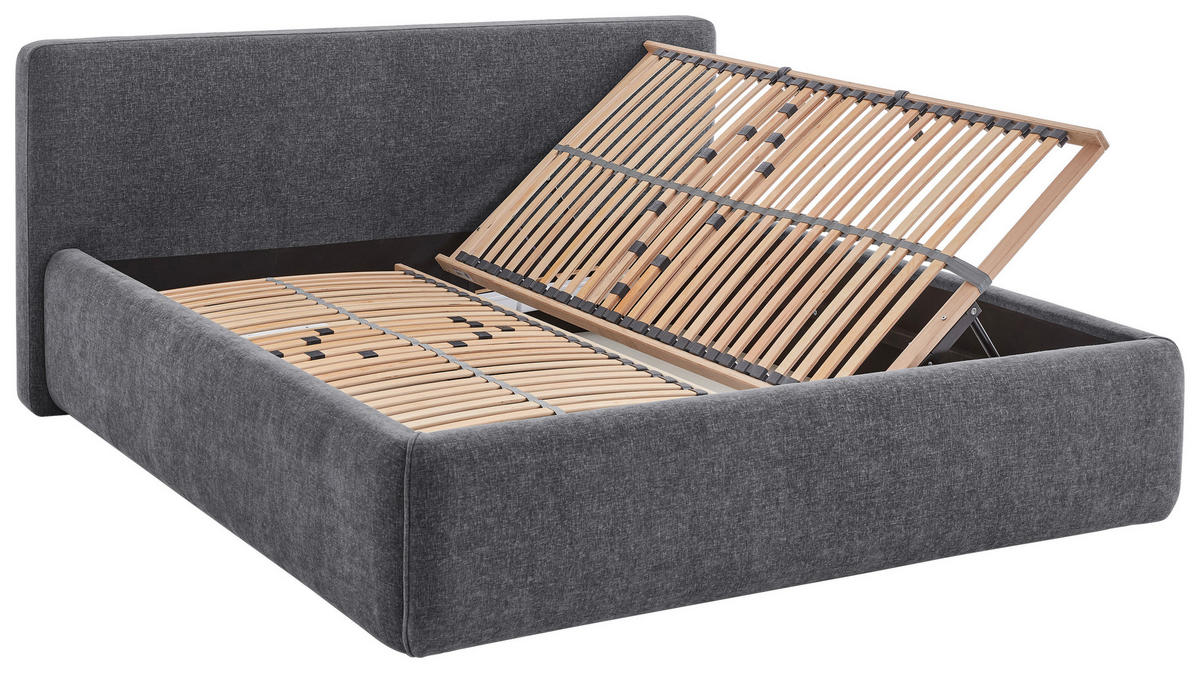 POLSTERBETT 240/200 cm,  in Grau, Bettkasten, Lattenroste,  - Birkefarben/Buchefarben, Design, Holz/Textil (240/200cm) - Xora