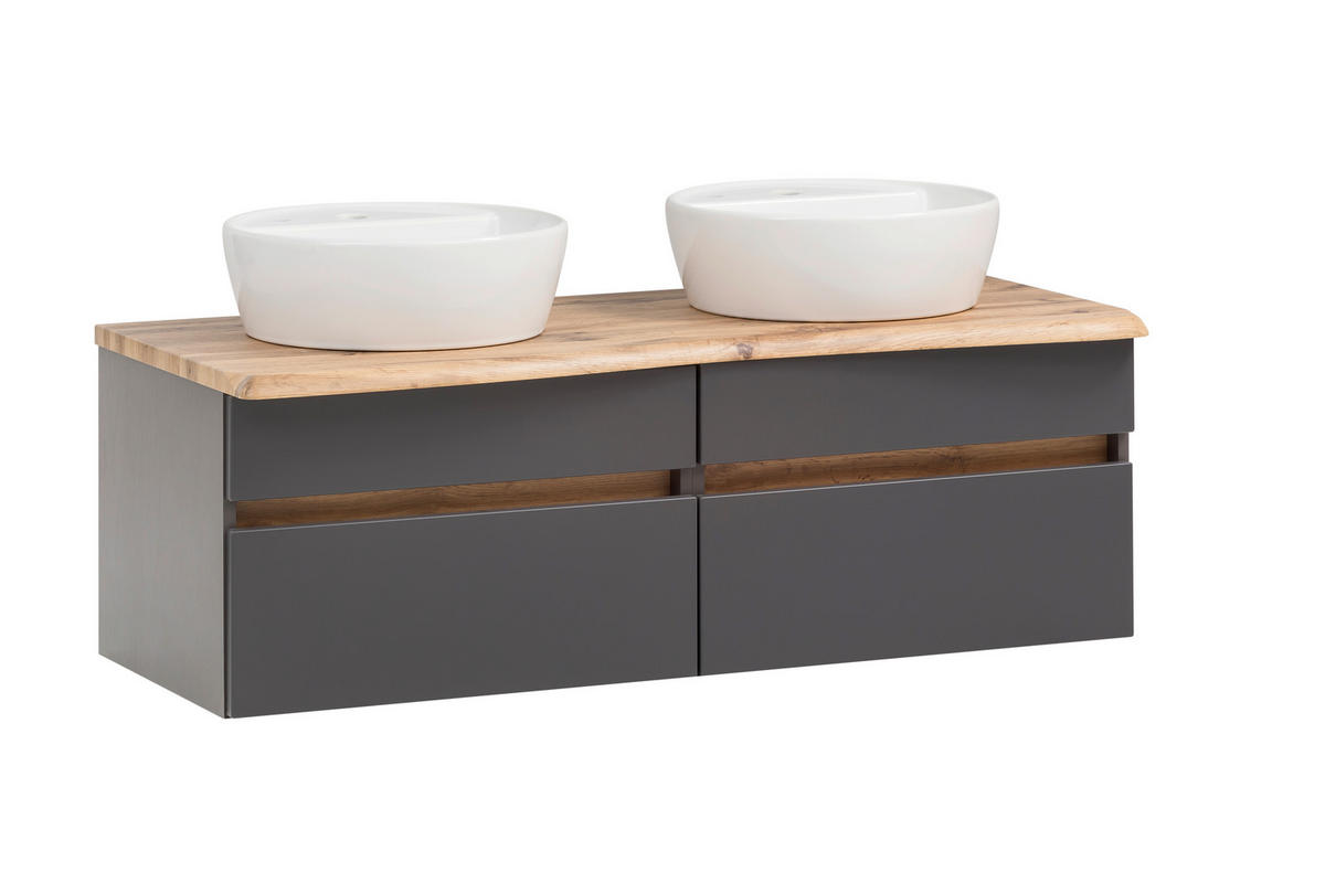 WASCHTISCHKOMBI 121 cm  - Graphitfarben/Weiß, Natur, Keramik/Holzwerkstoff (121cm) - Xora