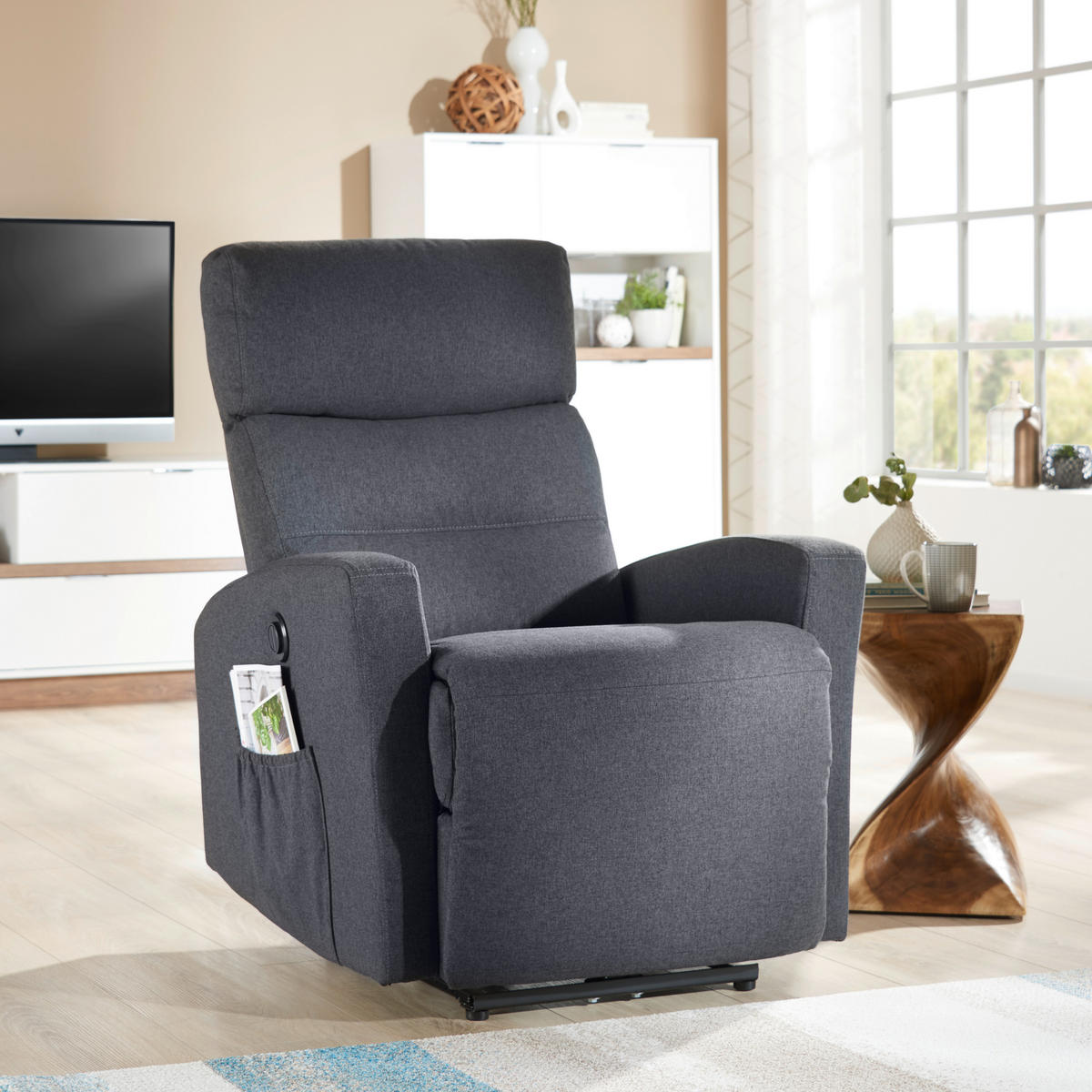 RECLINERFÅTÖLJ i vävt tyg antracit  - vit/antracit, Klassisk, metall/textil (76/87-102/93-156cm) - Carryhome