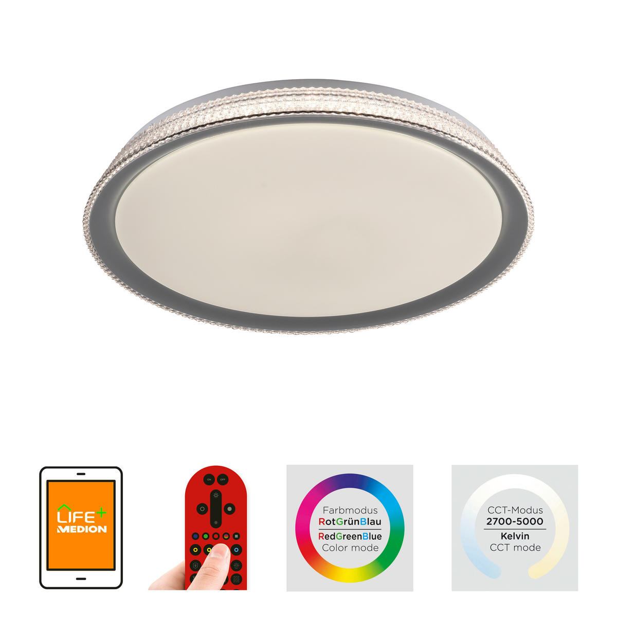 LED-DECKENLEUCHTE Lola Smart  Smart 51/51/9 cm   - Silberfarben/Weiß, Design, Kunststoff/Metall (51/51/9cm)