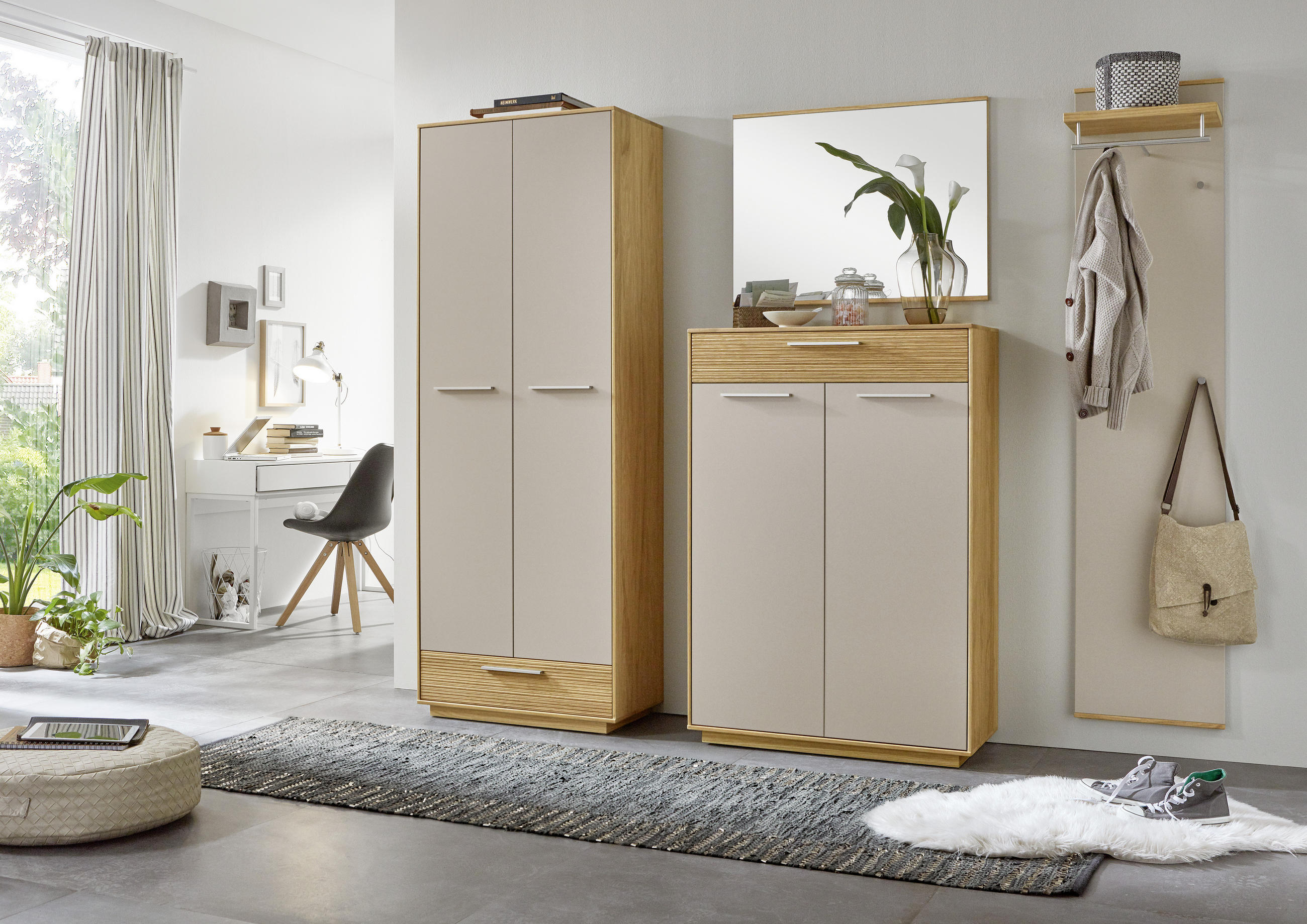 GARDEROBE Taupe, Eichefarben - Taupe/Eichefarben, Design, Holz (220/195/37cm)