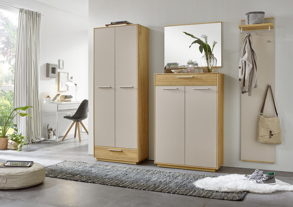 SCHUHSCHRANK Eiche furniert, massiv, teilmassiv Taupe, Eichefarben  - Taupe/Eichefarben, Design, Holz/Holzwerkstoff (86/124/37cm)