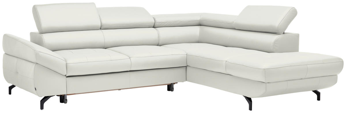 ECKSOFA in Echtleder Weiss  - Weiss/Schwarz, Design, Leder/Metall (270/220cm) - Novel