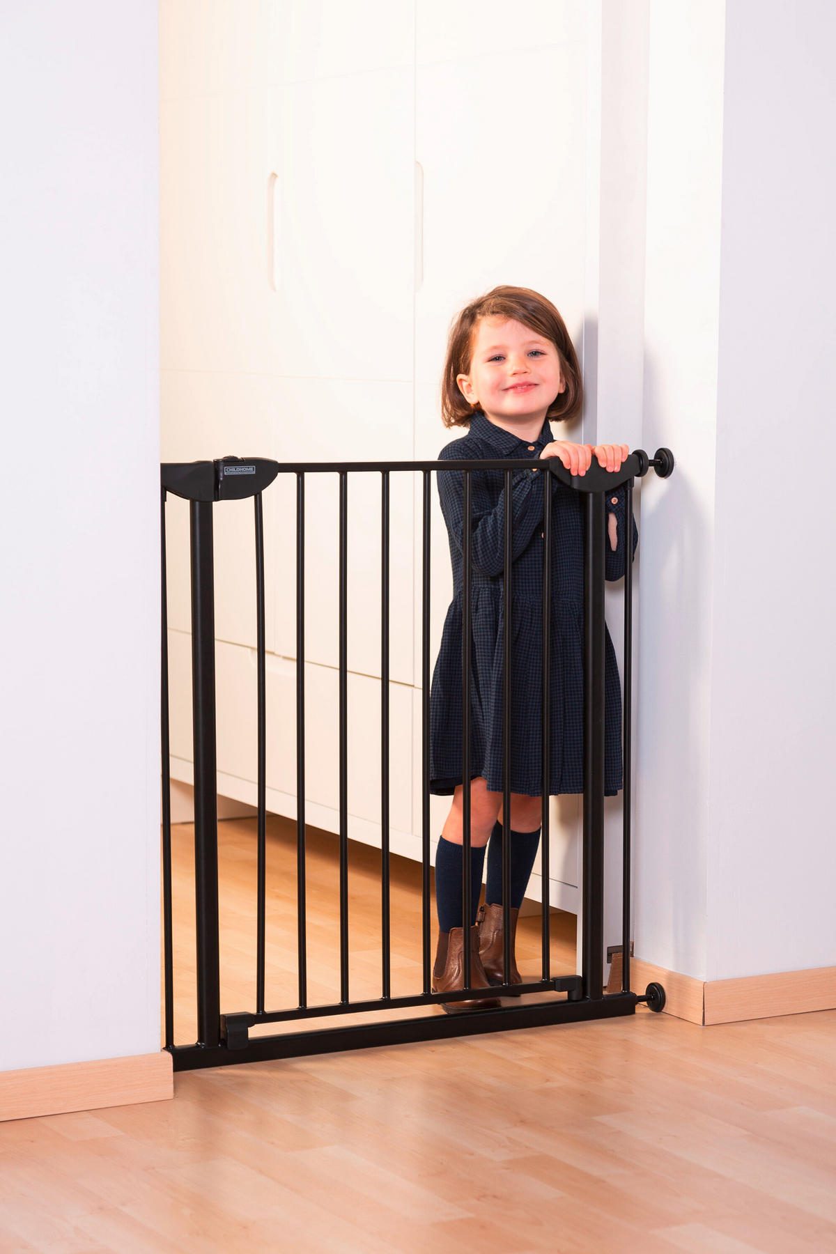 TÜRSCHUTZGITTER Klemmen  - Schwarz, Basics, Metall (78/72/4cm) - Childhome