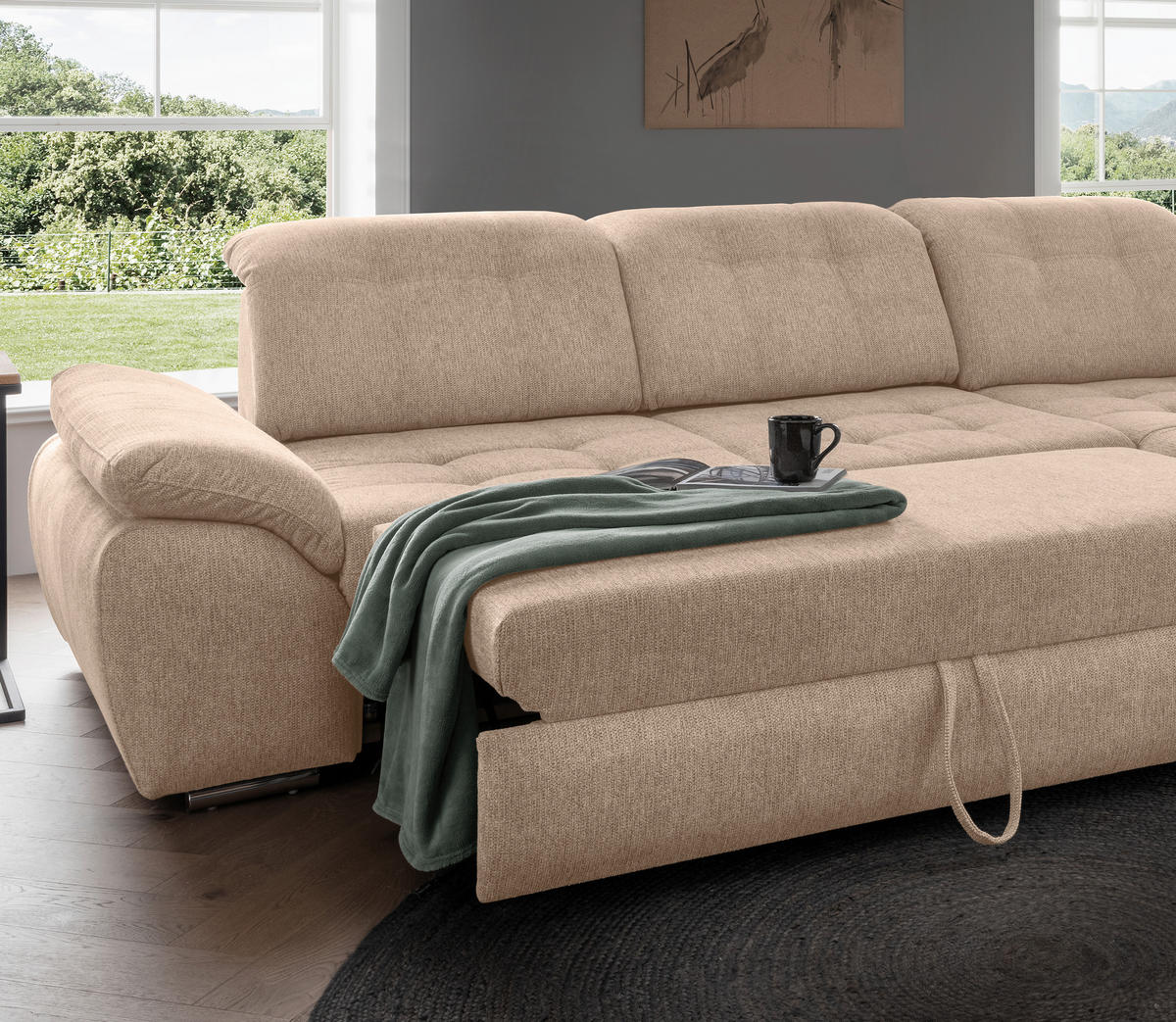 ECKSOFA Flachgewebe Hellbraun  - Chromfarben/Hellbraun, Modern, Textil/Metall (308/254cm) - Livetastic