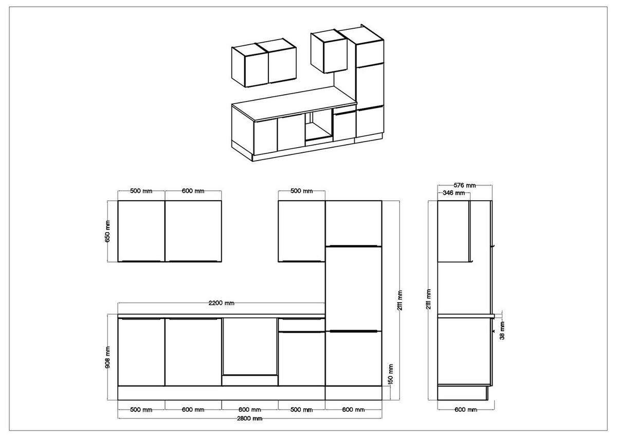KÜCHENBLOCK 280/211/60 cm   in Anthrazit, Grau, Eiche Artisan  - Anthrazit/Alufarben, Lifestyle, Holzwerkstoff/Kunststoff (280/211/60cm) - Respekta