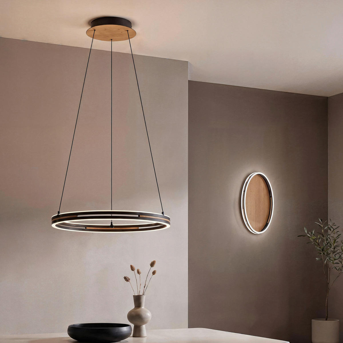 LED-DECKENLEUCHTE Sveja 55/55/8 cm   - Eichefarben, Natur, Kunststoff/Metall (55/55/8cm) - Paul Neuhaus