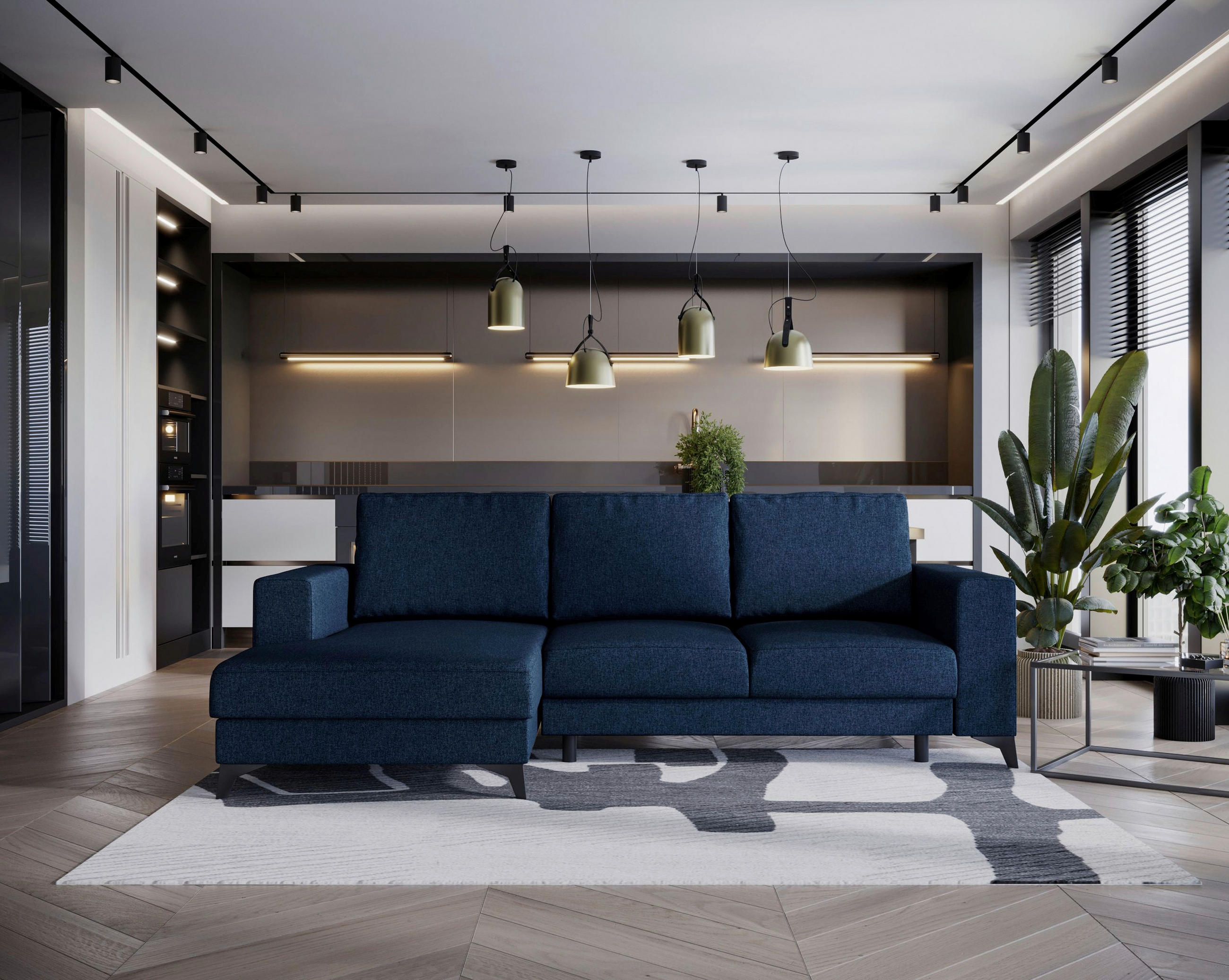 ECKSOFA Blau Flachgewebe  - Blau/Schwarz, Design, Textil/Metall (156/244cm) - Livetastic