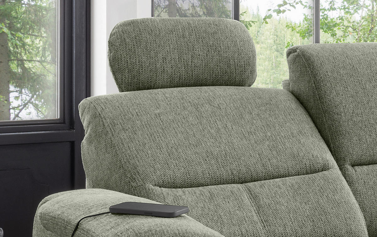 ECKSOFA in Chenille Grün  - Chromfarben/Grün, Modern, Textil/Metall (231/165cm) - Livetastic