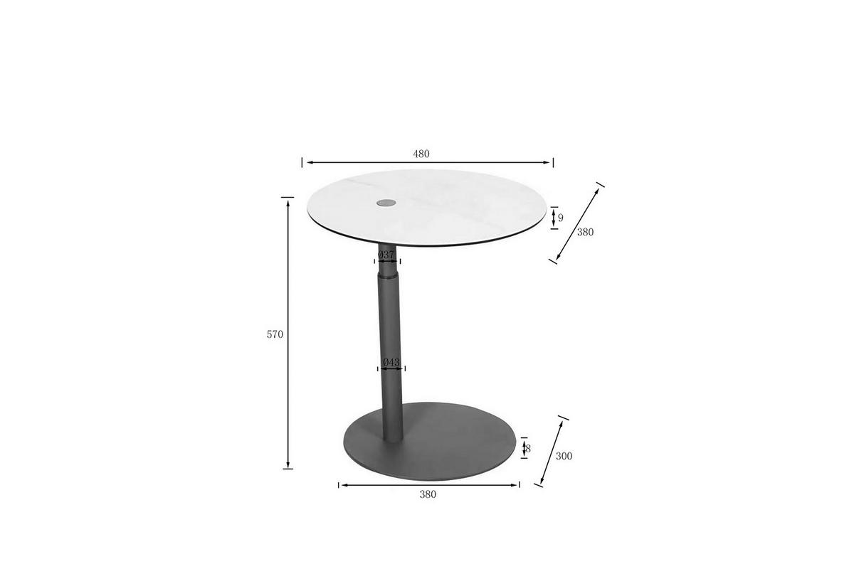 BEISTELLTISCH 48/38/45-57 cm Anthrazit, Weiß oval  - Anthrazit/Weiß, Design, Glas/Keramik (48/38/45-57cm) - Dieter Knoll