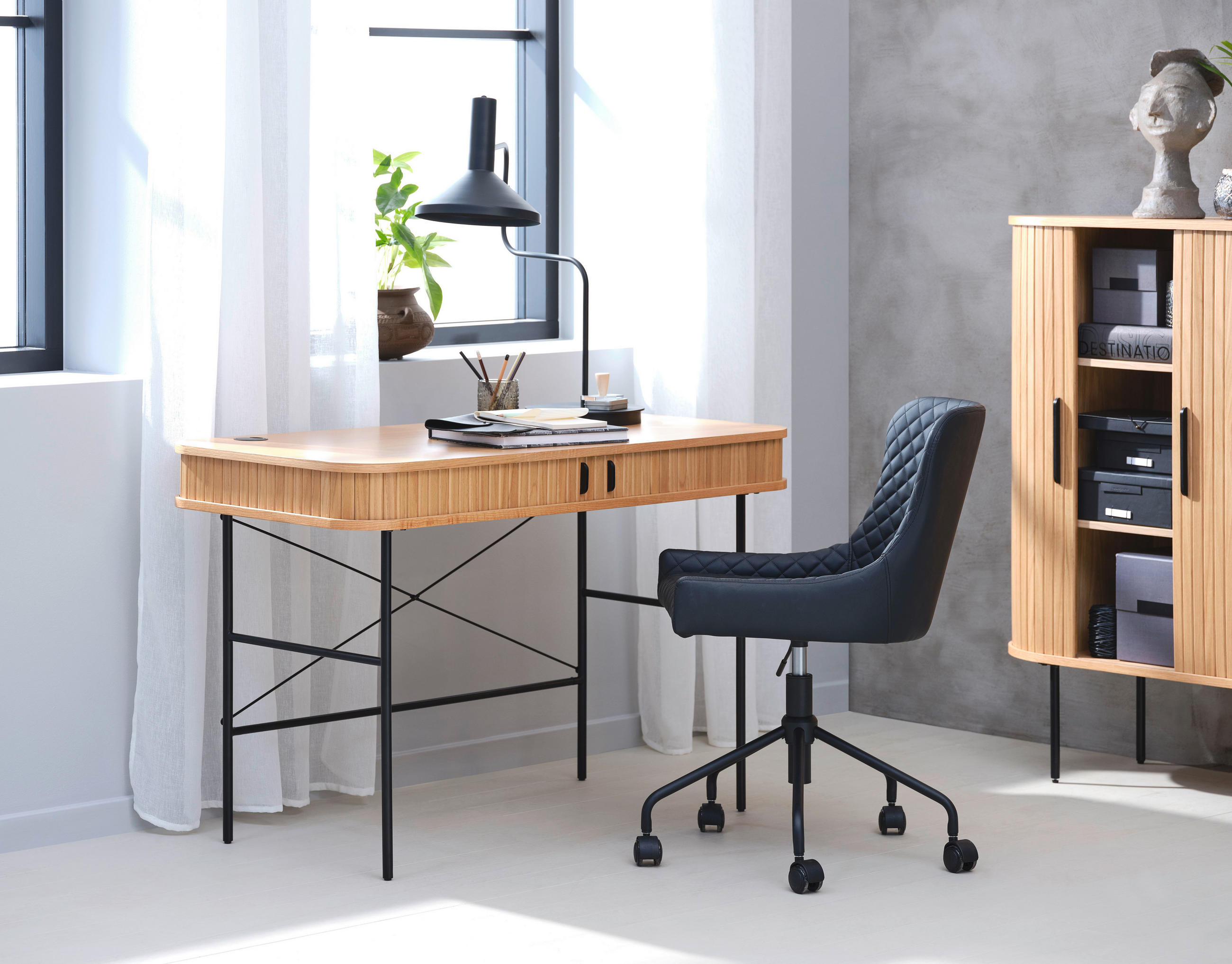 SCHREIBTISCH 120/60/75 cm  in Eichefarben  - Eichefarben/Schwarz, Trend, Holz/Holzwerkstoff (120/60/75cm) - home24