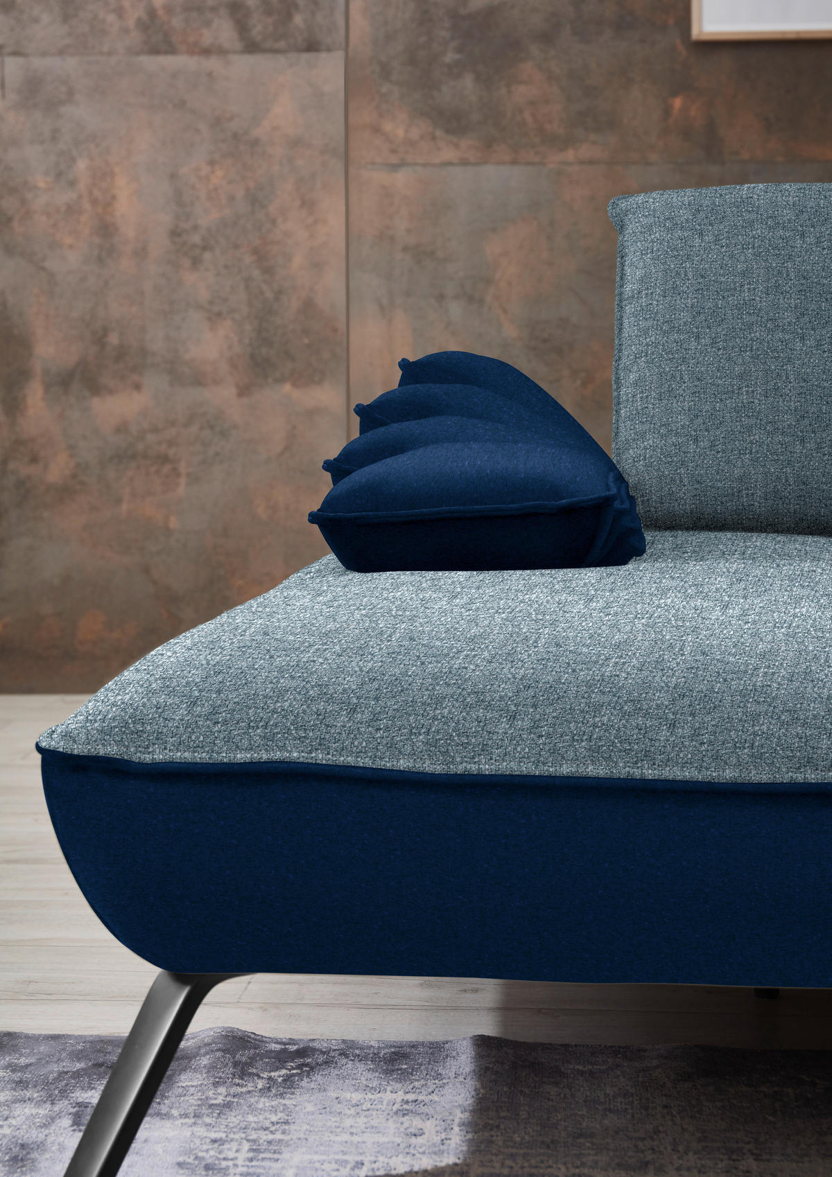 ECKSOFA  in Flachgewebe Blau  191/301 cm  - Blau/Schwarz, Design, Textil/Metall (191/301cm) - Moderano