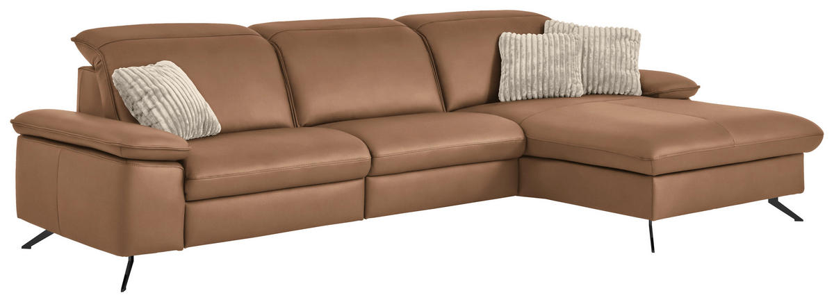 ECKSOFA  Echtleder Hellbraun  - Hellbraun/Schwarz, Design, Leder/Metall (307/169cm) - Beldomo Premium