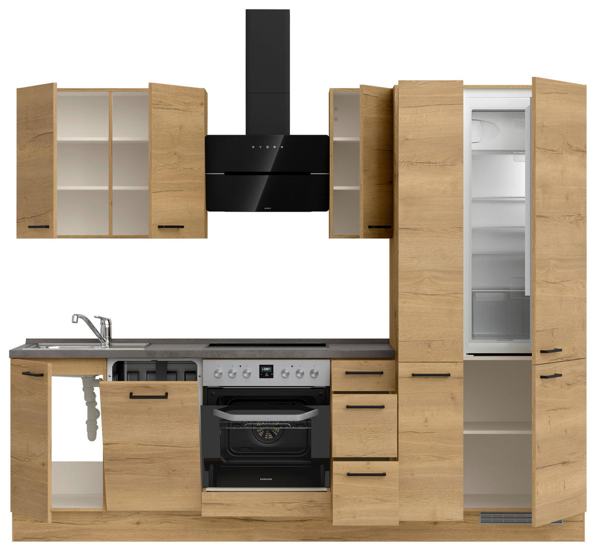 KÜCHENLEERBLOCK 270 cm   in Eichefarben, Schieferfarben  - Schieferfarben/Eichefarben, MODERN, Holzwerkstoff/Metall (270cm) - Nobilia