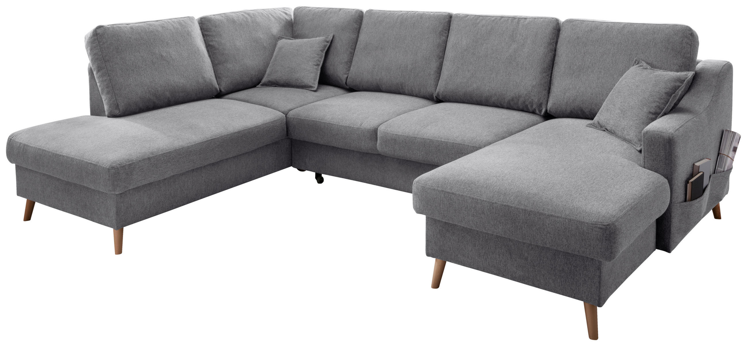 WOHNLANDSCHAFT in Chenille Dunkelgrau - Dunkelgrau/Naturfarben, KONVENTIONELL, Holz/Textil (200/301/150cm) - Livetastic